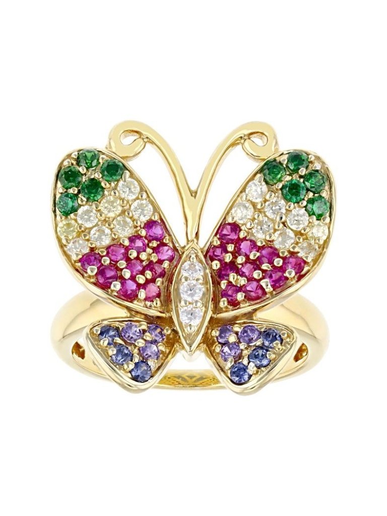 Bella Luce Multi Gemstone 18k Yellow Gold Plated Sterling Silver Butterfly Ring